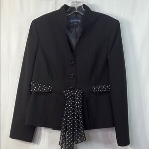 💥Evan Picone Black Blazer with Polka Dot Accent scarf as belt